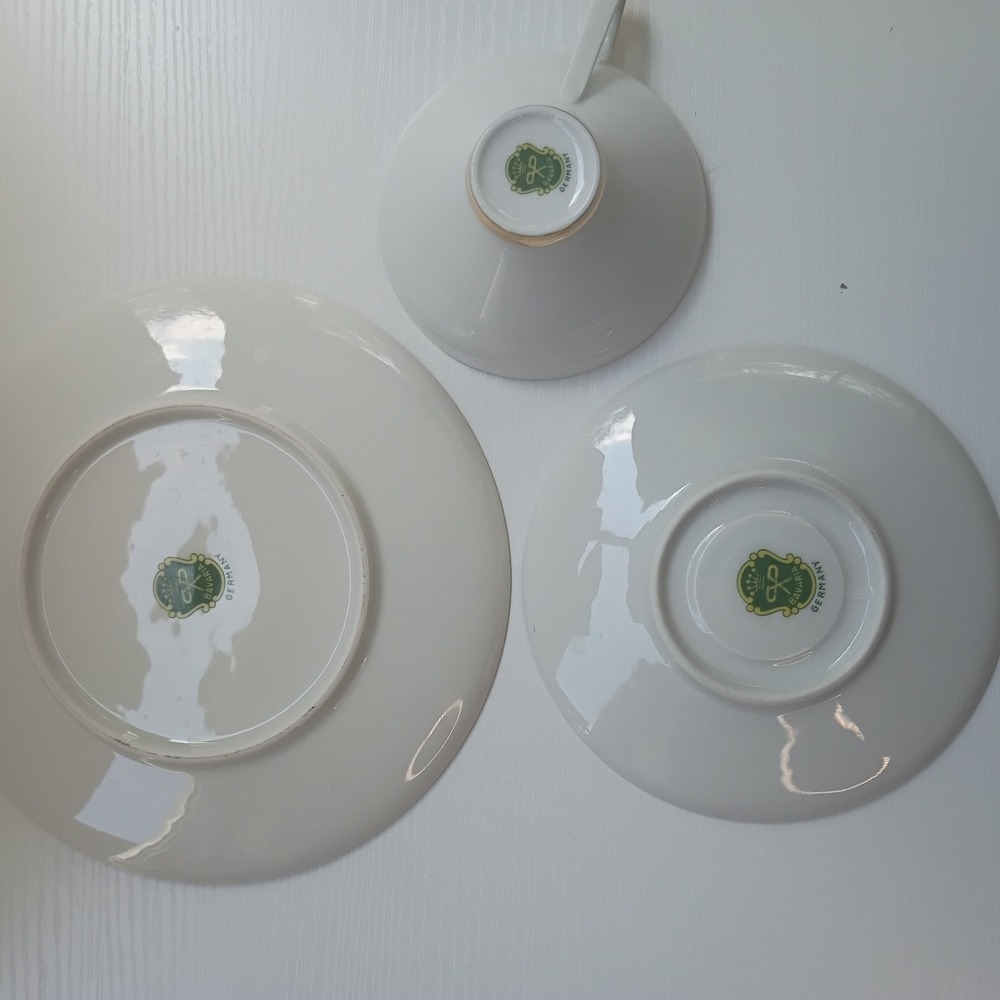 Germany Bavaria Blue Gold Star Bursts 3pc Tea Set Service For 1 Cup Saucer Plate - Picture 8 of 9